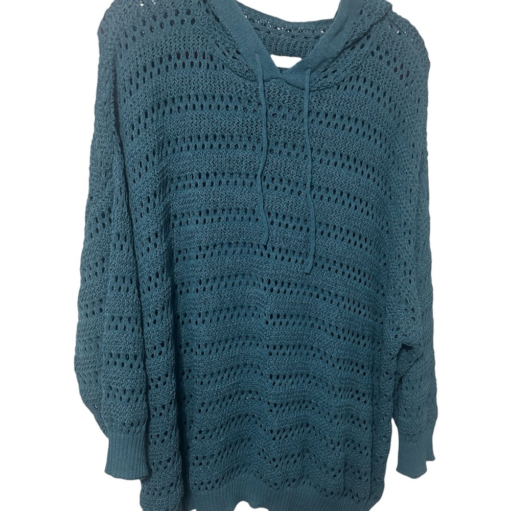 BloomChic Open Knit Hoodie Sweater Size 30 NWT Blue Lightweight Plus